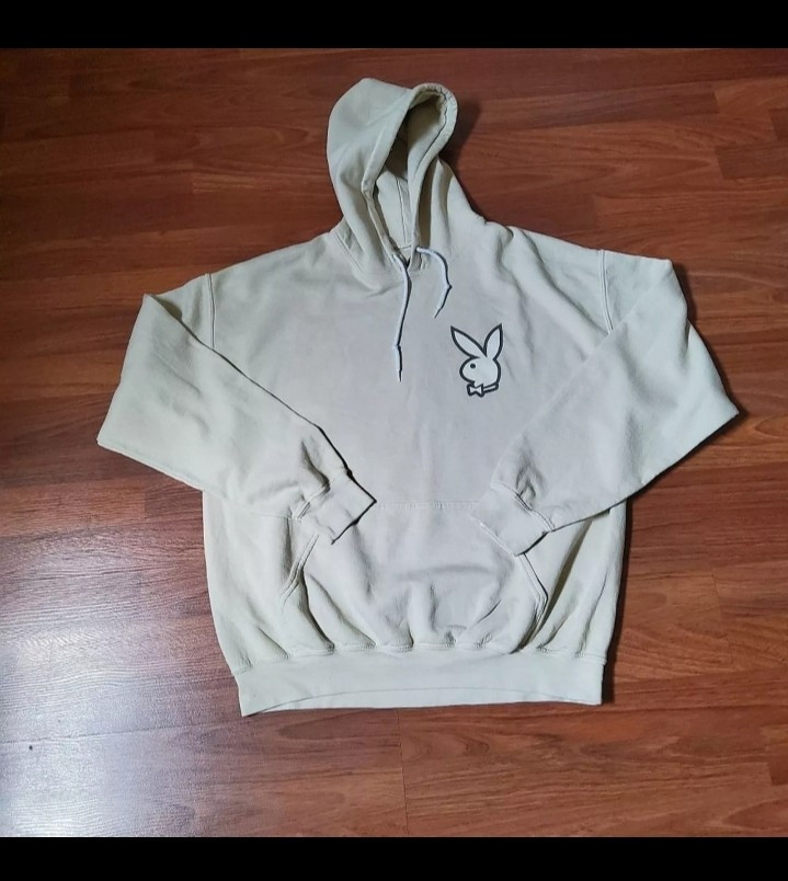 Vintage Playboy Unisex White Cotton Hoodie Size L Y2K 90s Regular Fit
