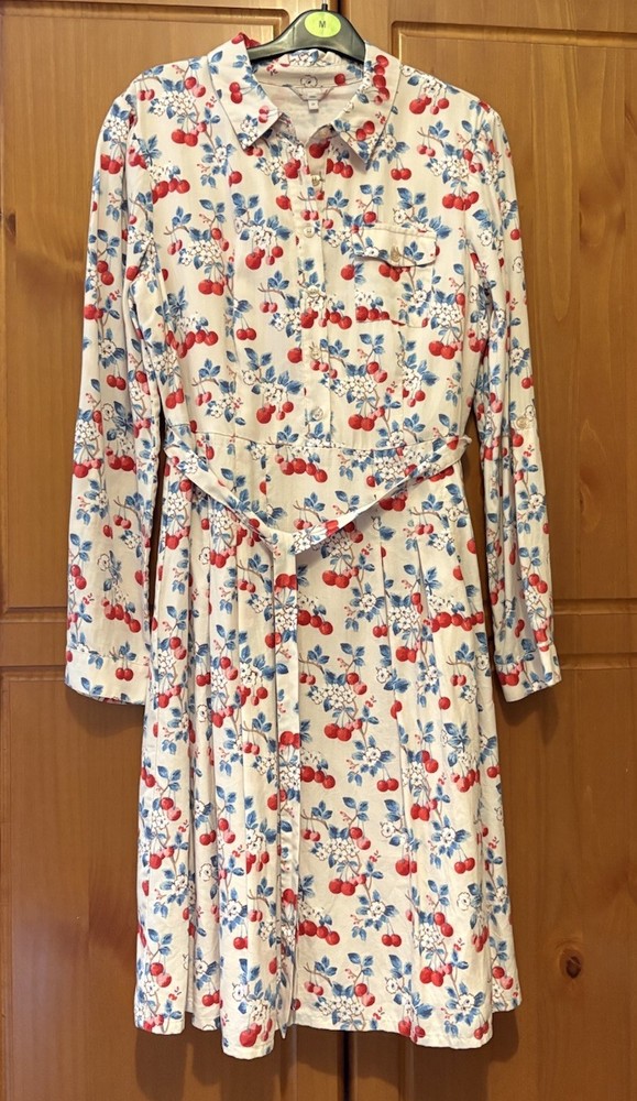 Cath Kidston Pale Pink Cherry Print Tie Belt Fully Lined Dress UK10 L40