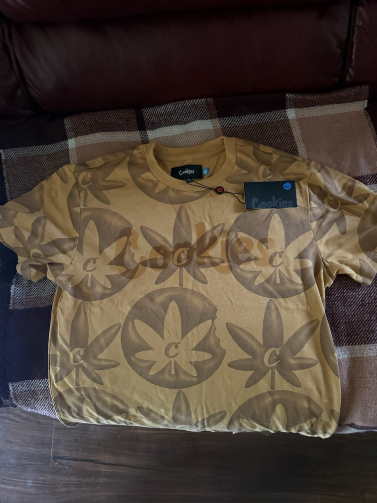 Cookies Men’s Tan Graphic Logo Print Crew Neck Short Sleeve T-Shirt Size S