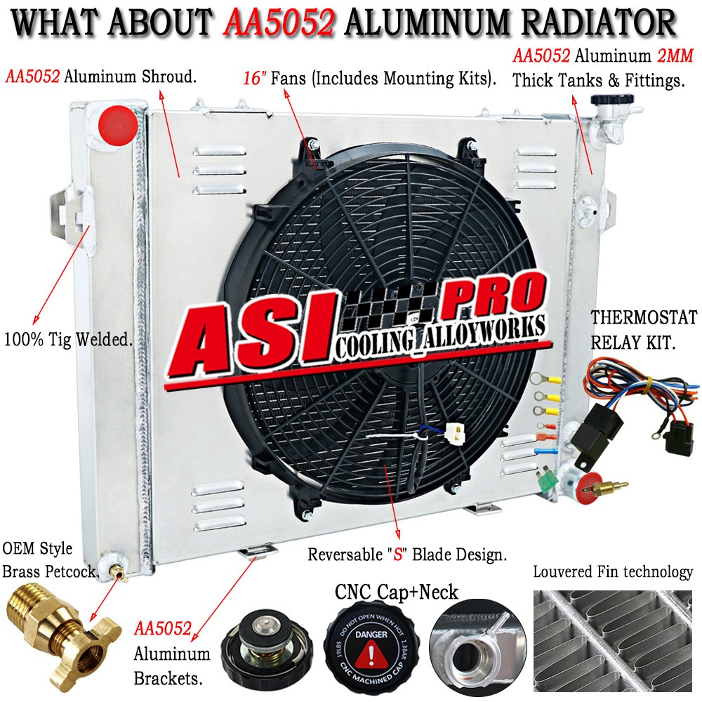 3 Row Radiator+Shroud Fan Fit 1993-1997 1995 Jeep Grand Cherokee Laredo 5.2L V8