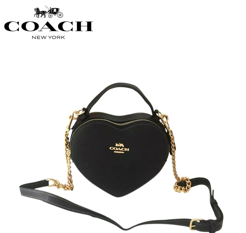 COACH CE652 Heart Shape Crossbody Shoulder Bag in Black Crossgrain Leather