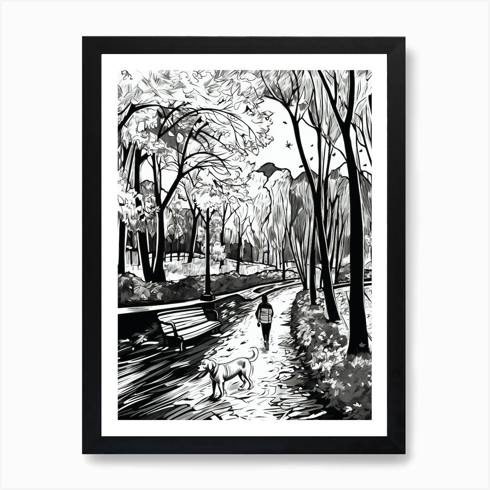 Dog in Parque del Retiro Framed Wall Art Canvas Print Poster