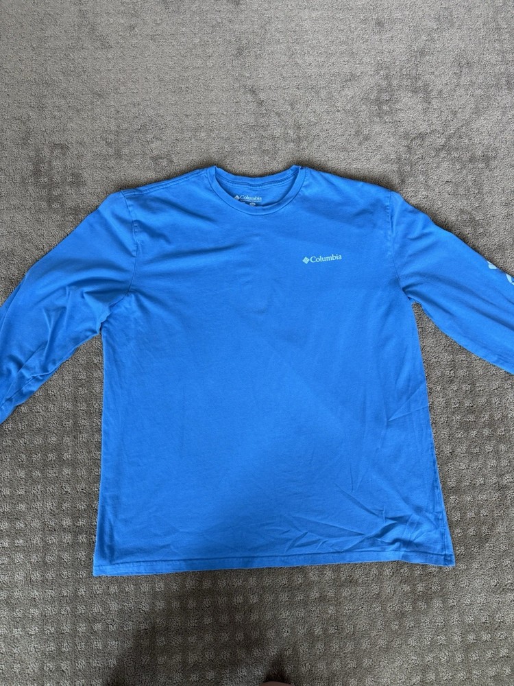 Columbia Blue Cotton Jersey Men's Crew Neck Long Sleeve T-Shirt Size XL