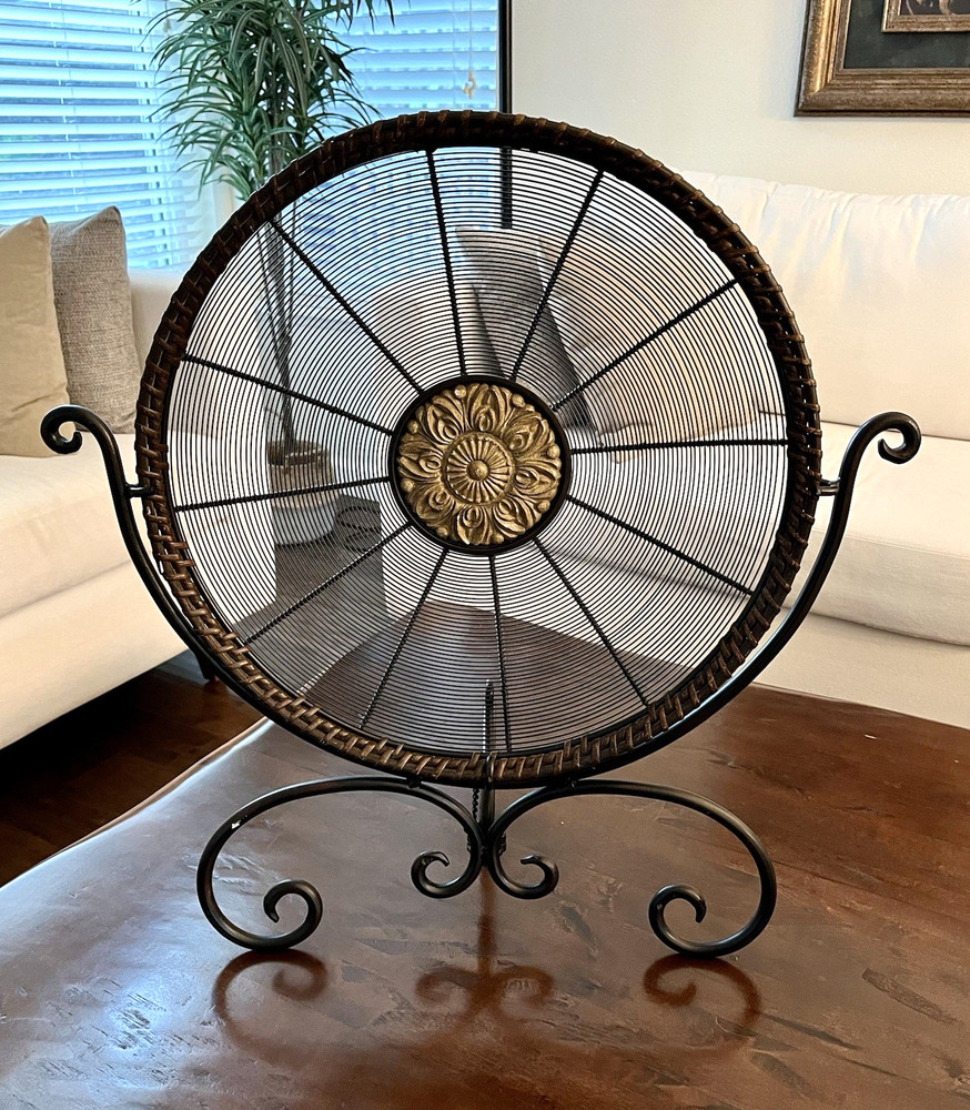 Vintage Decorative Leather Trimmed Wire Medallion Plate With Wrought Iron Stand