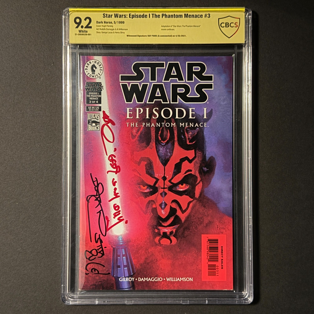 Star Wars Phantom Menace 3 CBCS 9.2 Ray Park Signed Darth Maul Inscriptions 1999
