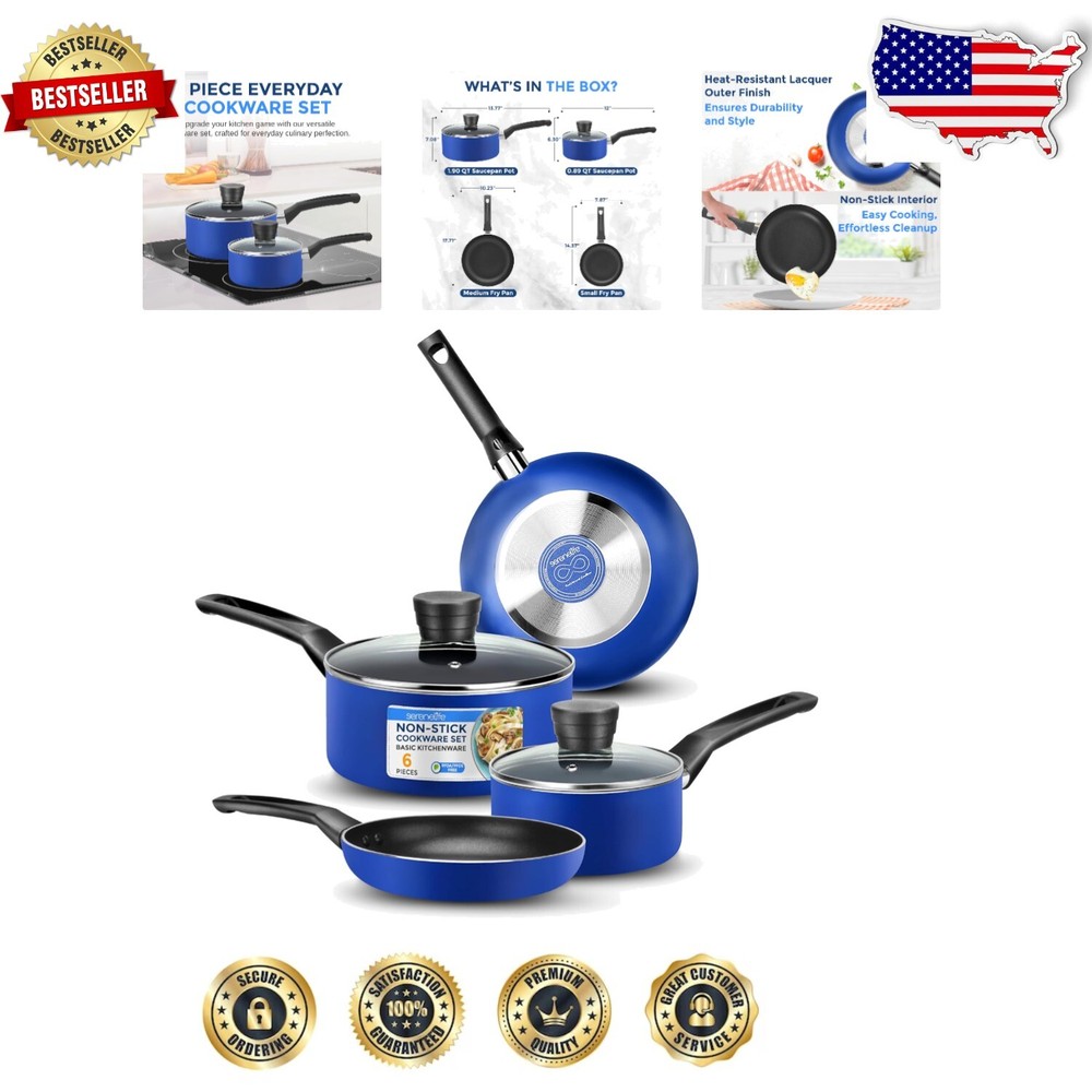 Durable 6-Piece Blue Kitchen Cookware Set with Heat-Resistant Bakelite Handles