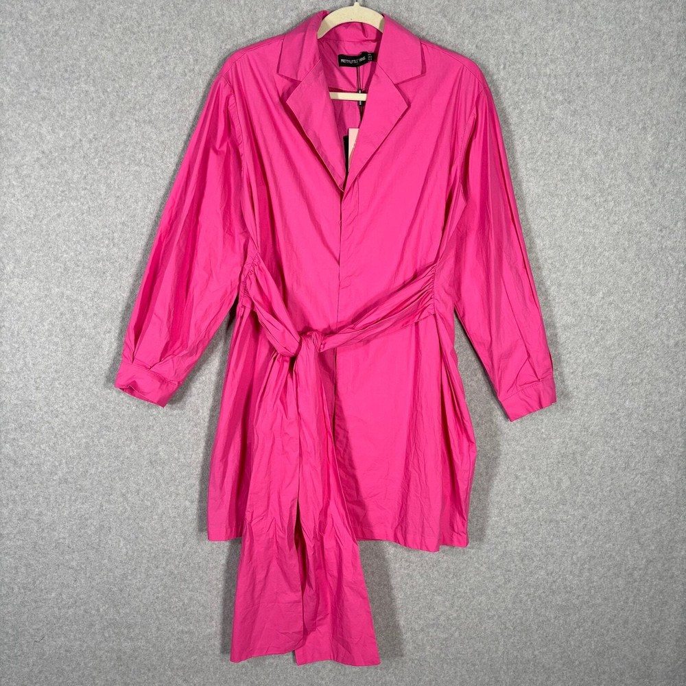 Pretty Little Thing Dress Size 0 Pink Shirt Belt Tie Long Sleeve Hot Stretch