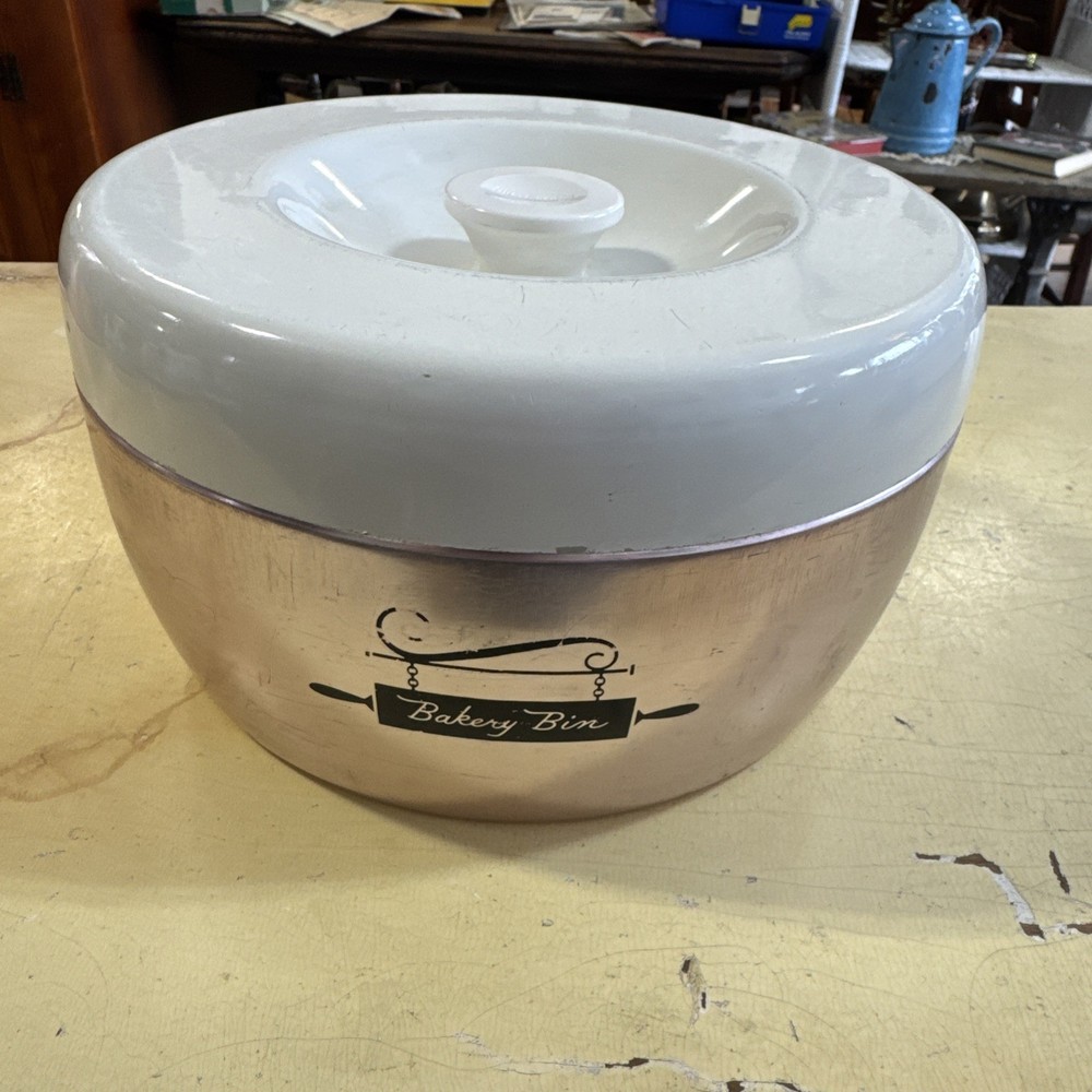 WEST BEND Aluminum Canister MCM Rose Gold with White Lid Vintage