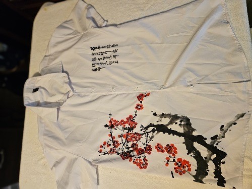 Graphic Button Down Shein Shirt Men's L  Japan Cherryblossom Poly