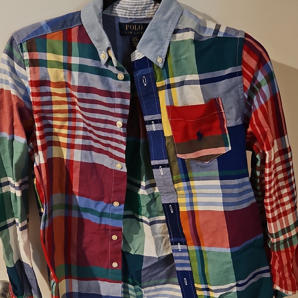 Polo Ralph Lauren Boys Multicolor Plaid Button-Down Shirt Long Sleeve L 14-16