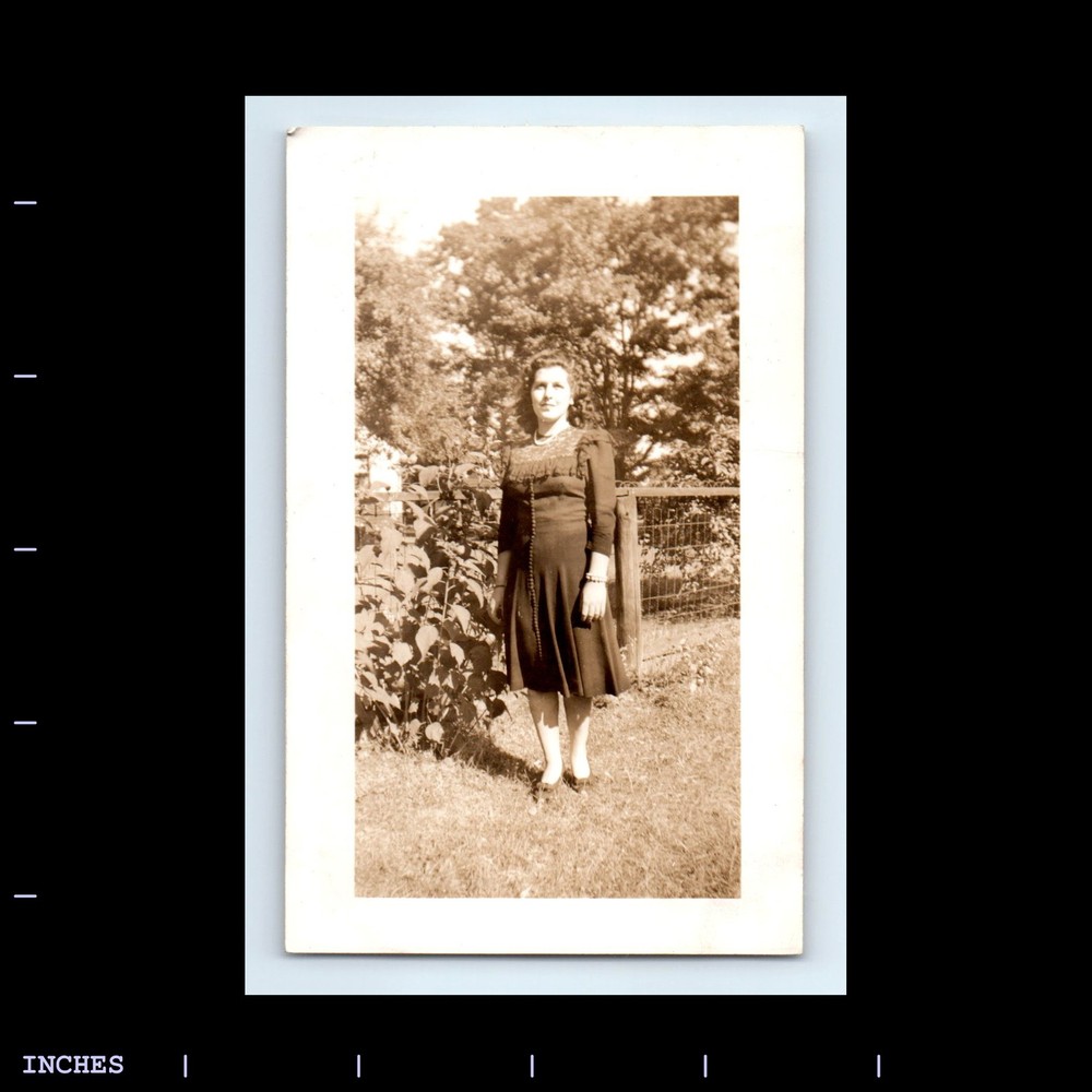 Old Vintage Photo WOMAN STANDING IN YARD