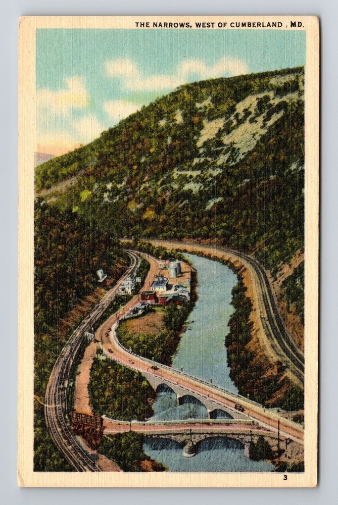 Cumberland MD-Maryland, The Narrows, Bridges, Rail Road, Vintage Postcard