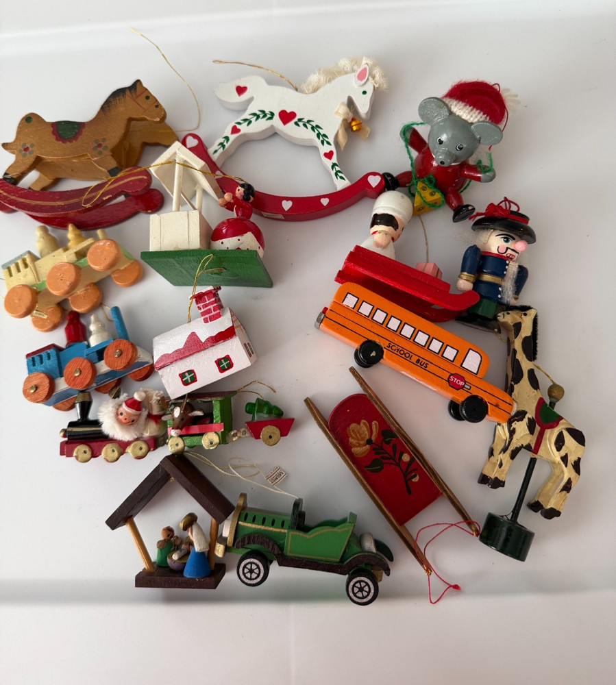 Vintage Wood Christmas Ornaments Variety Lot of 15