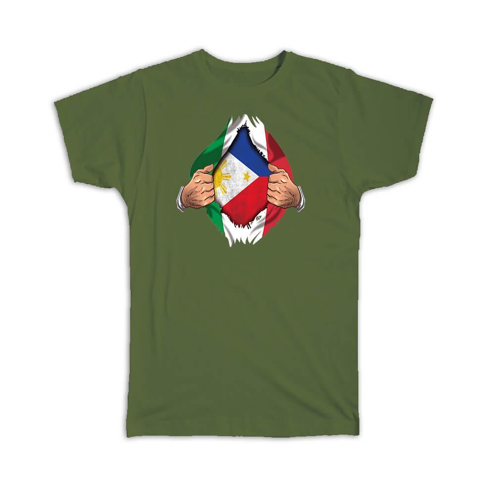 Gift T-Shirt : Philippines Italian Flag Chest Filipino