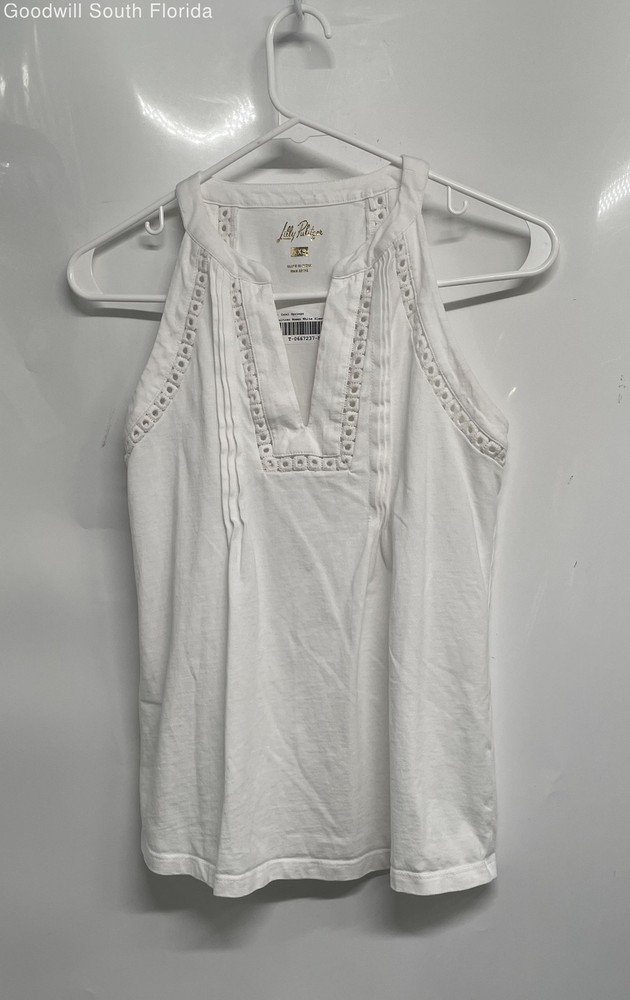 Lilly Pulitzer Womens White Cotton Knit Pullover Sleeveless Tank Top Size XXS