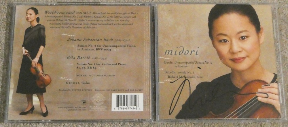 Midori CD Hand SIGNED Bach and Bartok Sonatas Unaccompanied Violin No 2 Piano 2