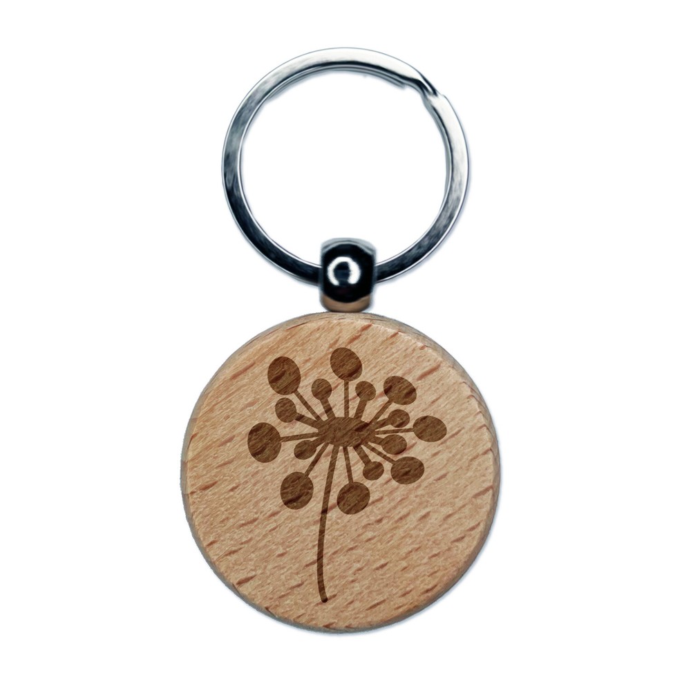 Dandelion Abstract Doodle Engraved Wood Round Keychain Tag Charm