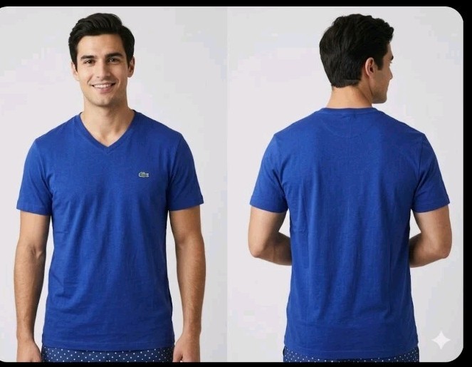 Lacoste Men's V-Neck Pima Cotton Jersey T-Shirt Navy Blue US M