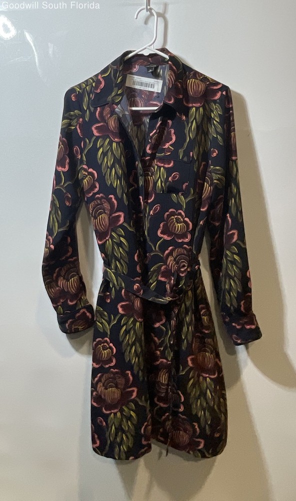 Ann Taylor Womens Multicolor Floral Print Long Sleeve Shirt Dress Size S