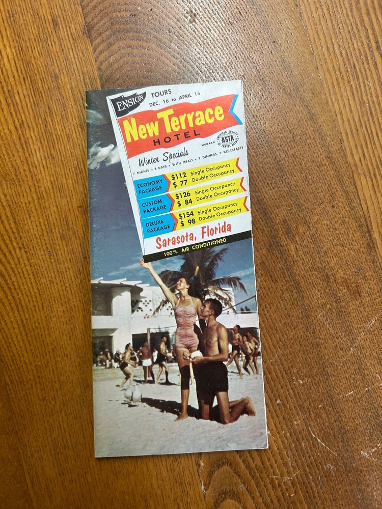 Vintage 1950’s Sarasota FL  Brochure  New Terrace Hotel Florida