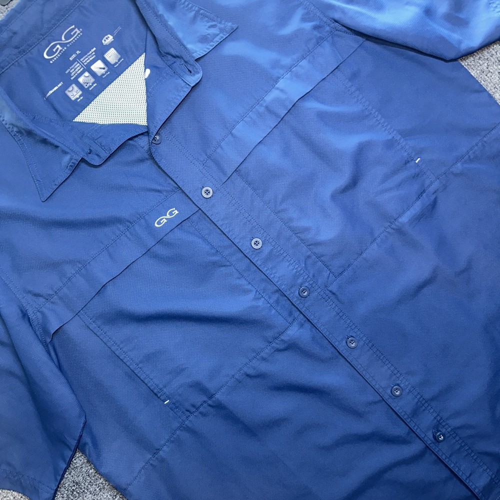 GameGuard Vented Shirt Mens XL Blue Microfiber Quick Dry Button Up Short Sleeve