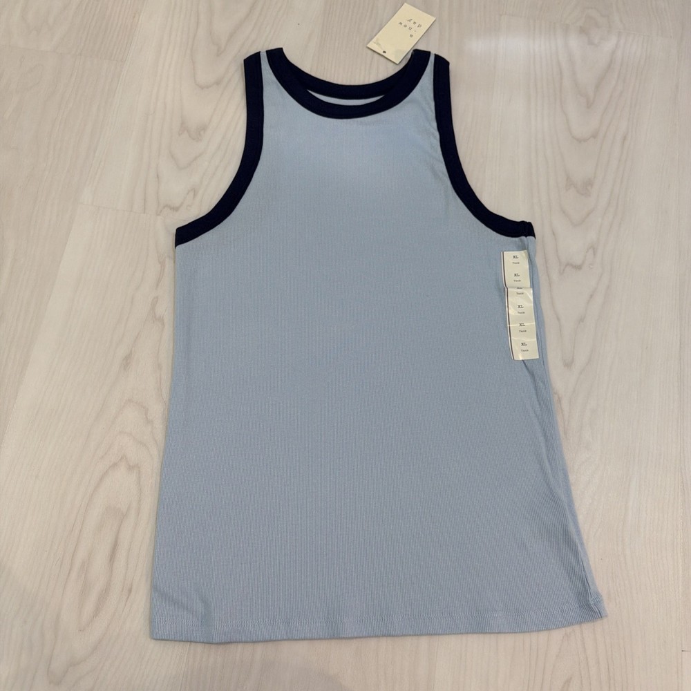 A NEW DAY Top Women’s Size XL Blue Sleeveless Ringer Muscle Tank Ribbed NWT