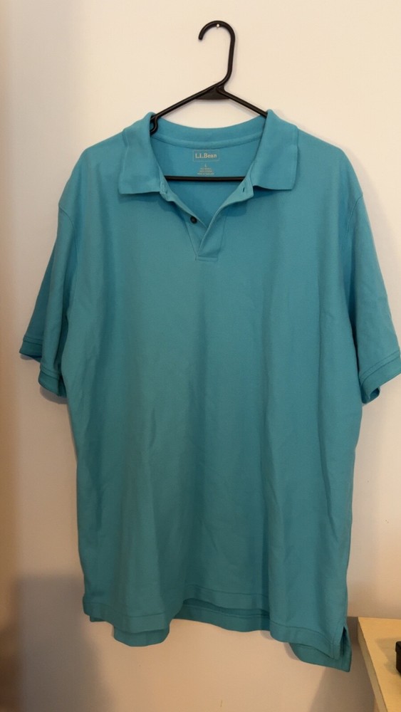 LL Bean Shirt Traditional Fit Polo Heavyweight Sea Green Blue Size Large