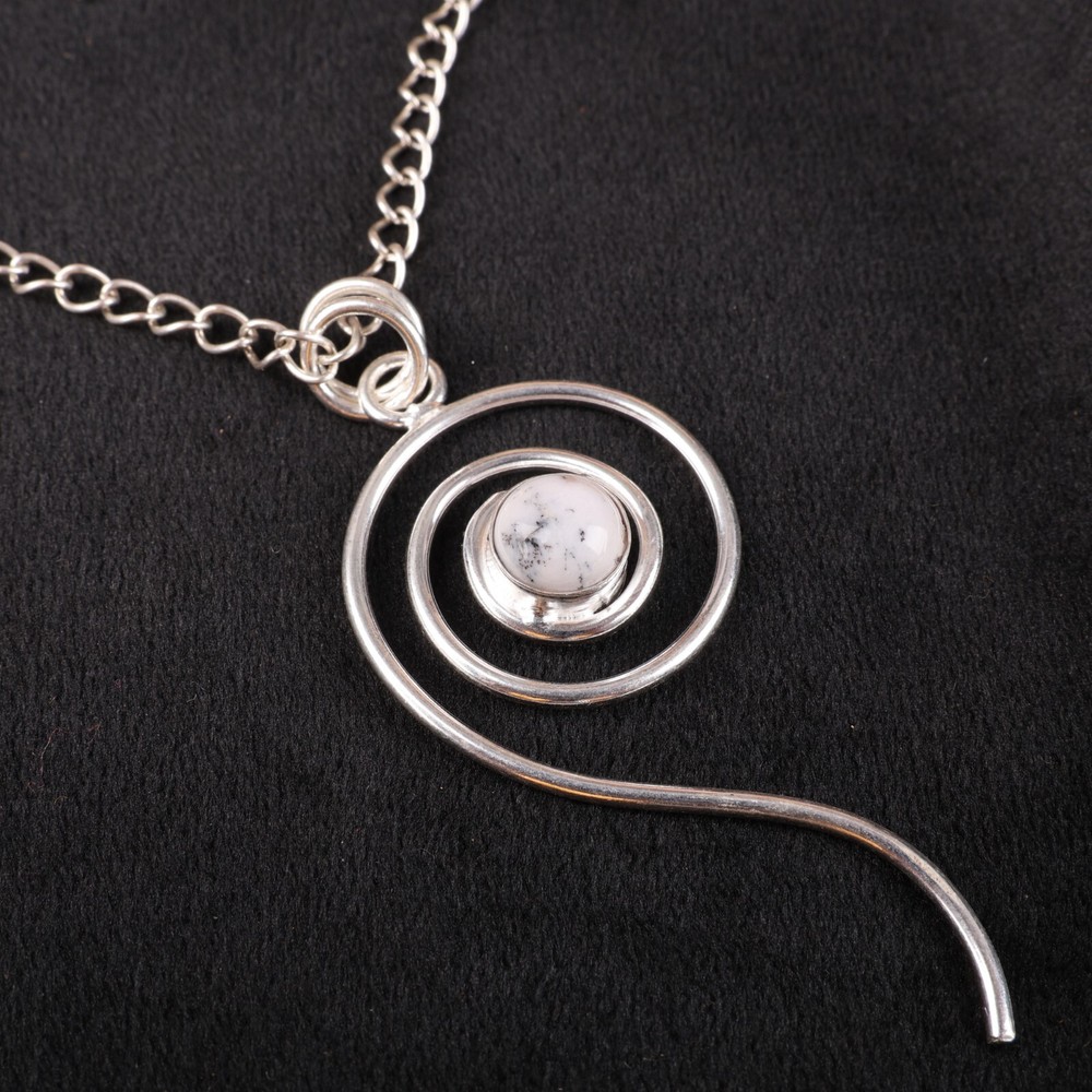 925 Sterling Silver Round Dendritic Opal Stone Wedding Bezel New Pendant Jewelry