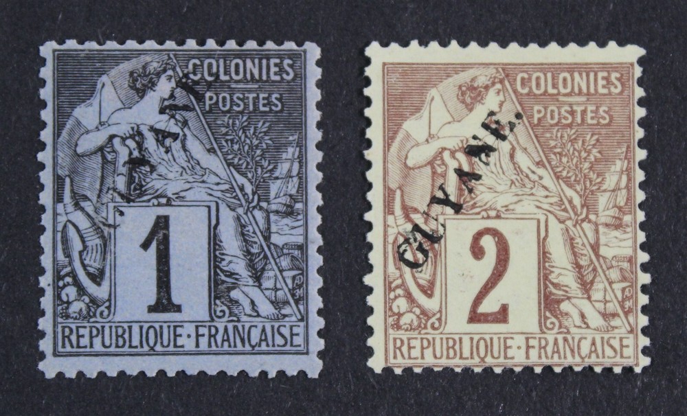 CKStamps: France Stamps Collection Guiana Scott#18 Mint H OG #19 Unused NG
