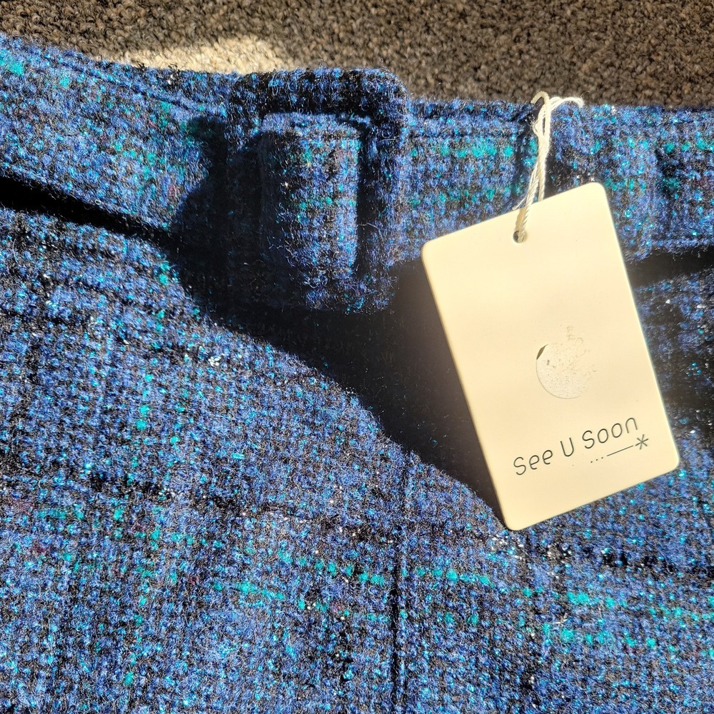 NWT See U Soon Anthropologie blue wool blend belted mini skirt Size 6 w/ pockets