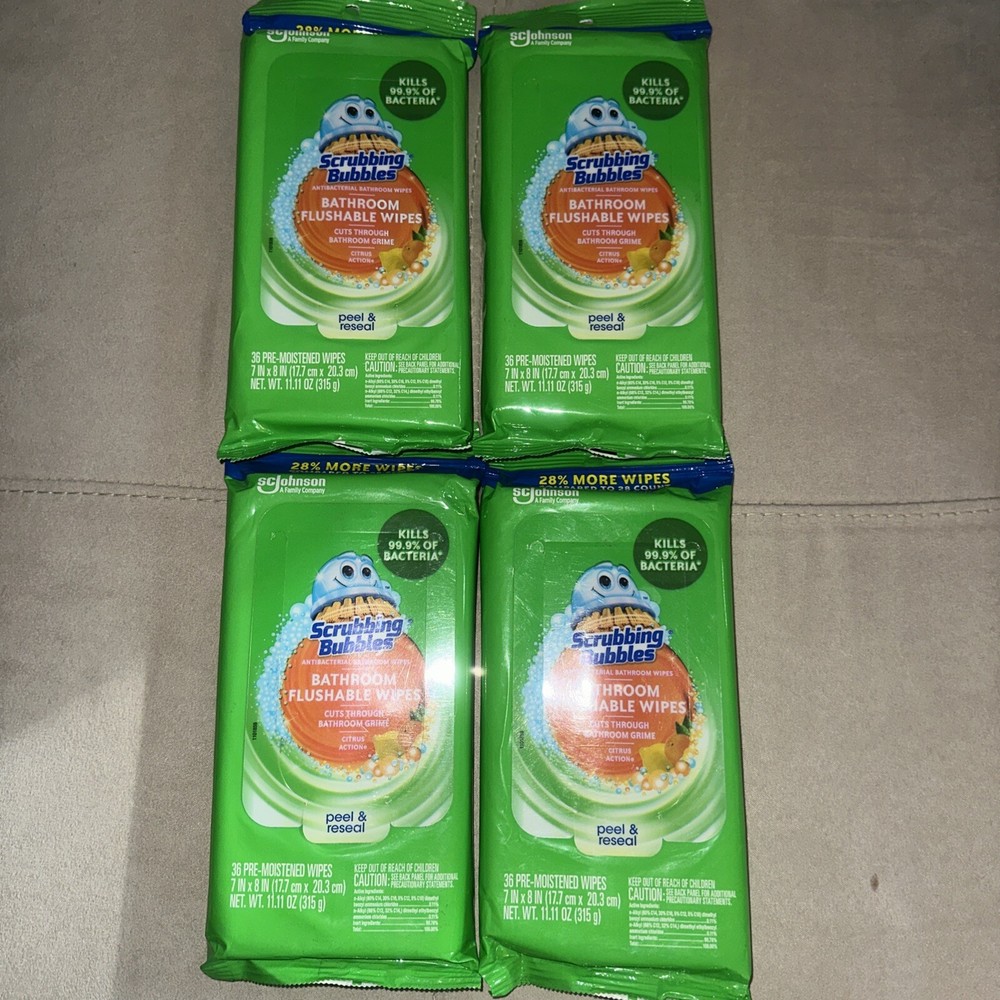 4 Scrubbing Bubbles Bathroom Flushable Wipes 36 ct Citrus New Sealed