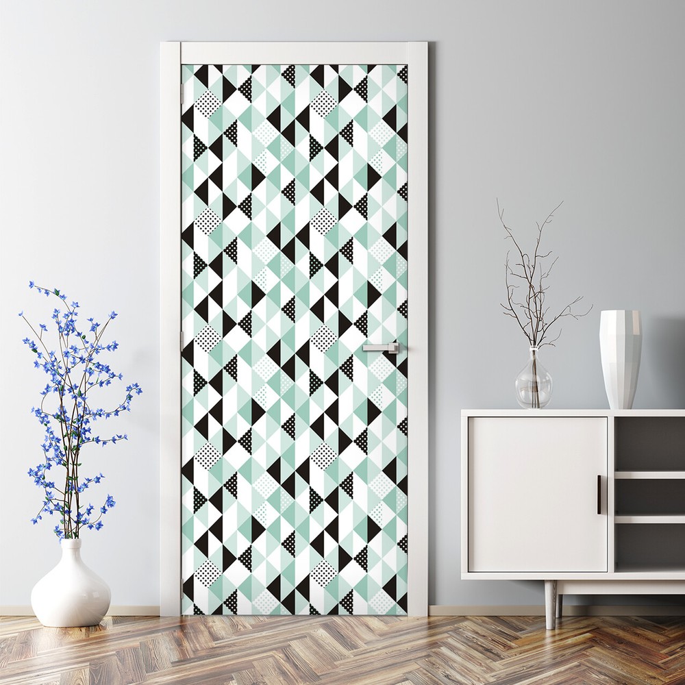 Leaves on Stripes Tropical Pattern Self adhesive Door sticker Easy stick