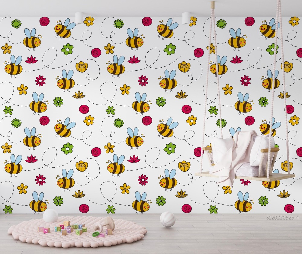 3D Bee Flower Watercolor Pattern Wall Murals Wallpaper Murals Wall Sticker