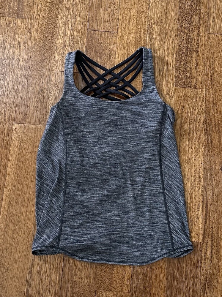 Lululemon Wild Tank Heathered Gray Black Built In Bra W1I90S Size 4