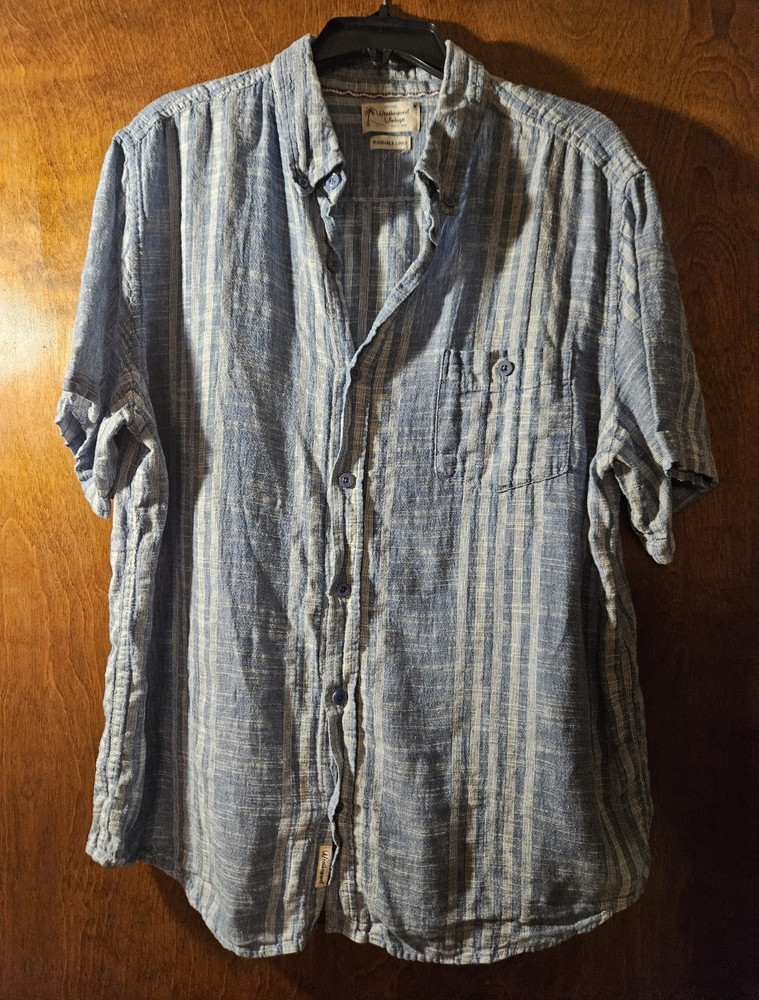 Weatherproof Vintage XL Blue/White Plaid Linen Short Sleeve Button-Down