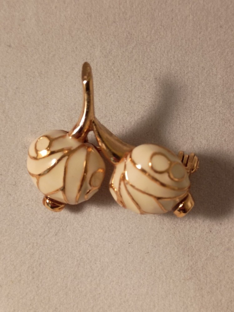 Vintage Cream Colored Enamel Cherry Brooch