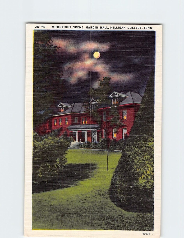 Postcard Moonlight Scene Hardin Hall Milligan College Tennessee
