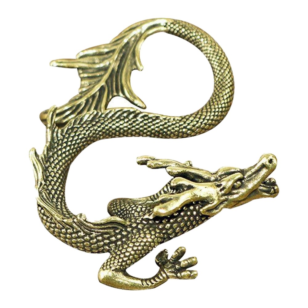 Dragon Brass Statue Decor Desktop Ornament Luck & Success Collectible Figurine