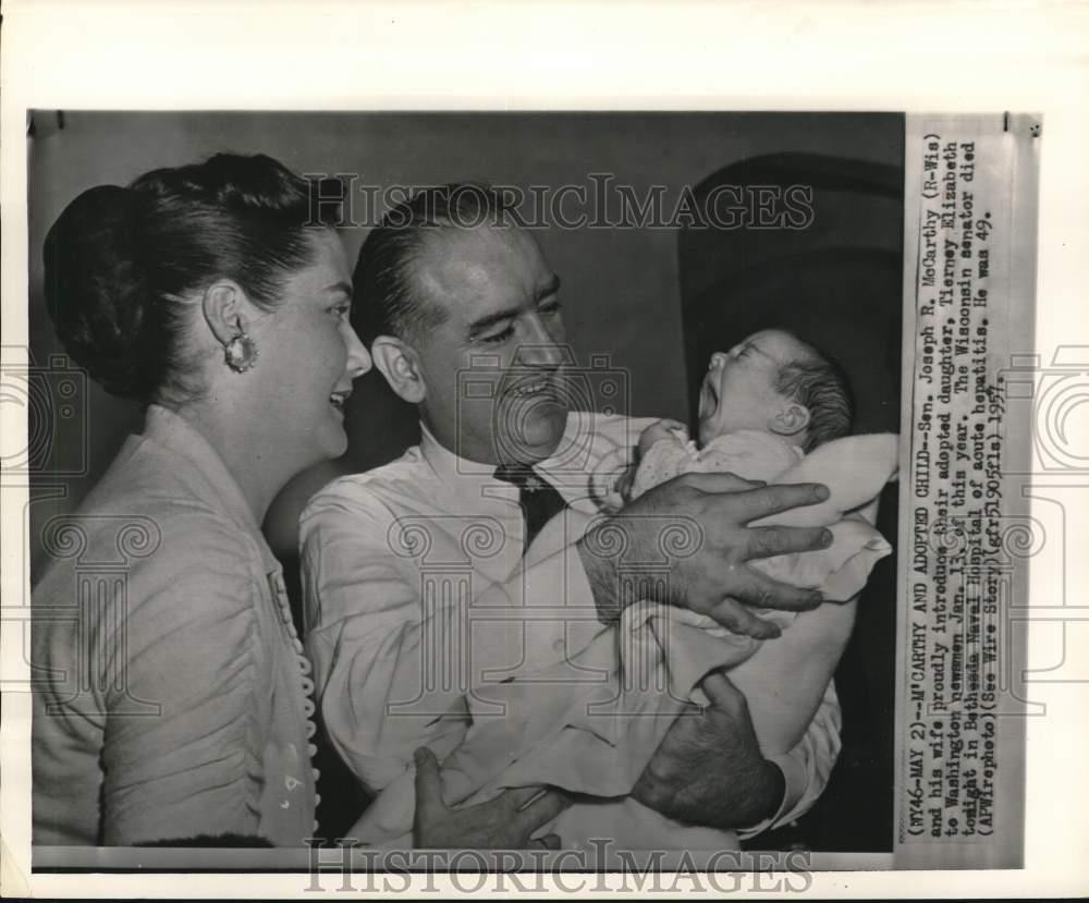 1957 Press Photo Senator Joseph R. McCarthy and wife introduce adopted daughter