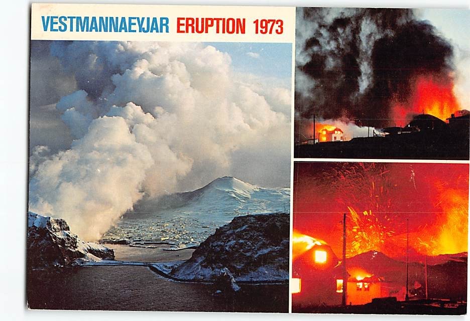 Postcard 1973 Eruption on Vestmannaeyjar Iceland