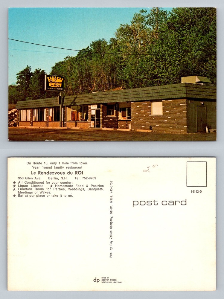 Berlin, NH-New Hampshire, Le Rendezvous du ROI Restaurant Rt 16 Vintage Postcard