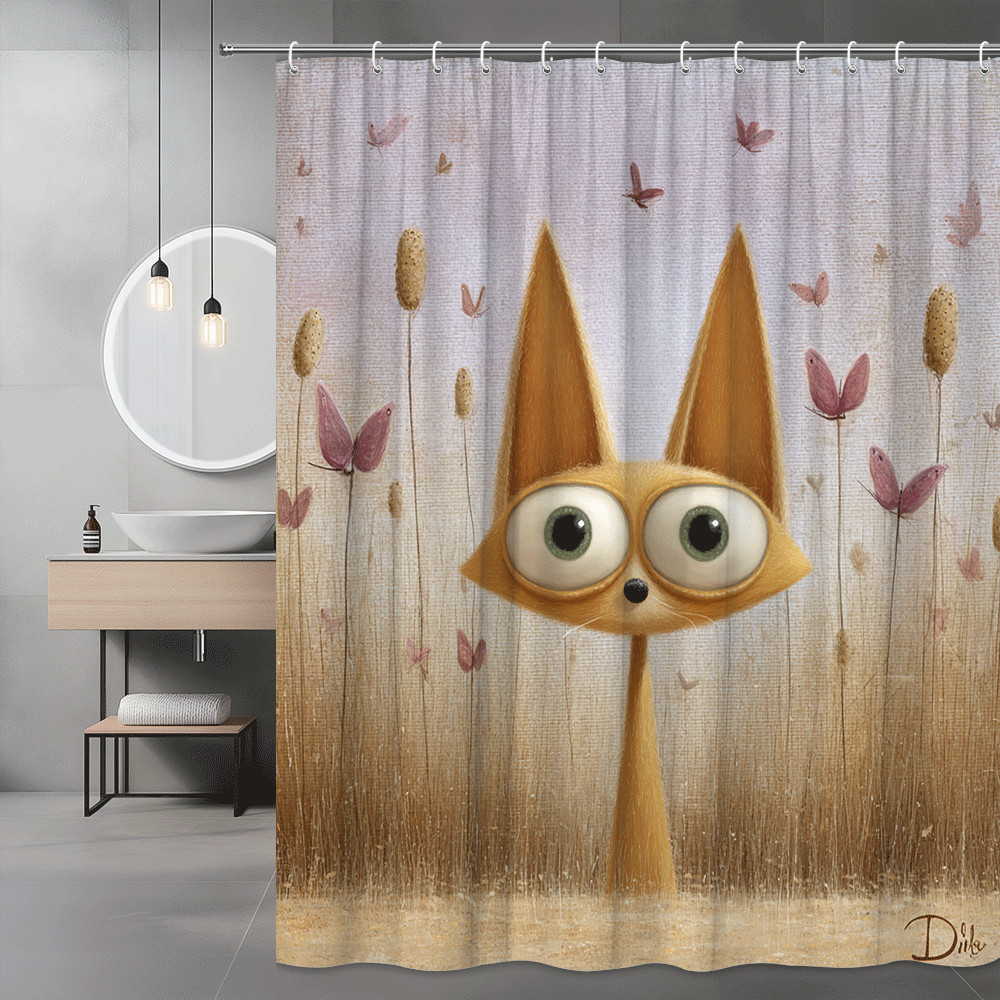 Cute Fox Shower Curtain Floral Animal Print