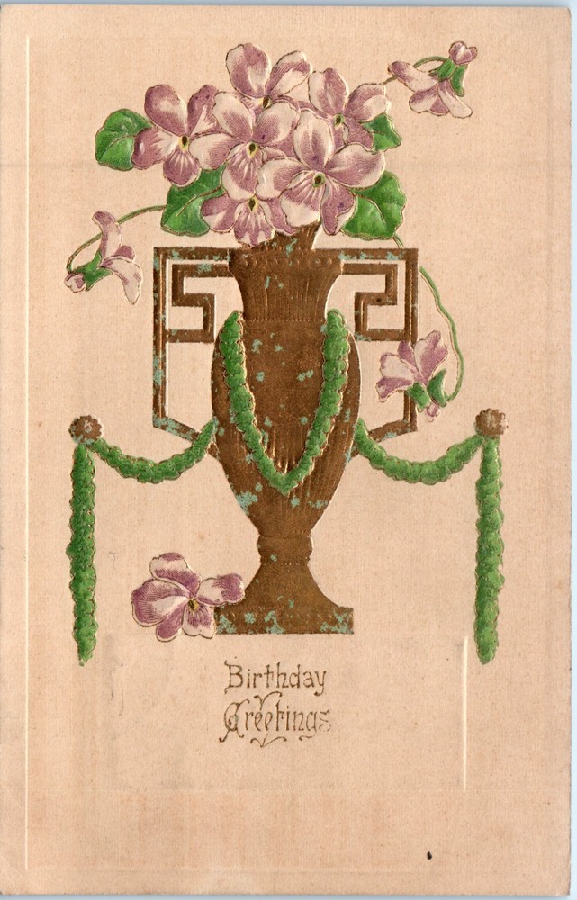 Vintage - Lovely Gilt Art Nouveau Flower Vase Embossed - Postcard - P12