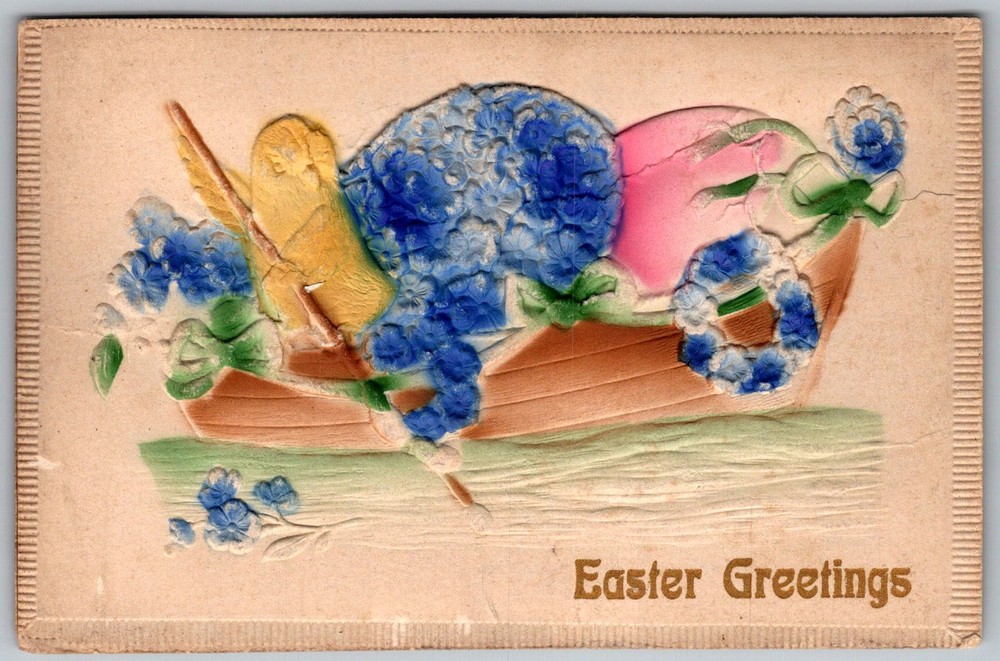 Antique Postcard Easter Floral Basket 1910s