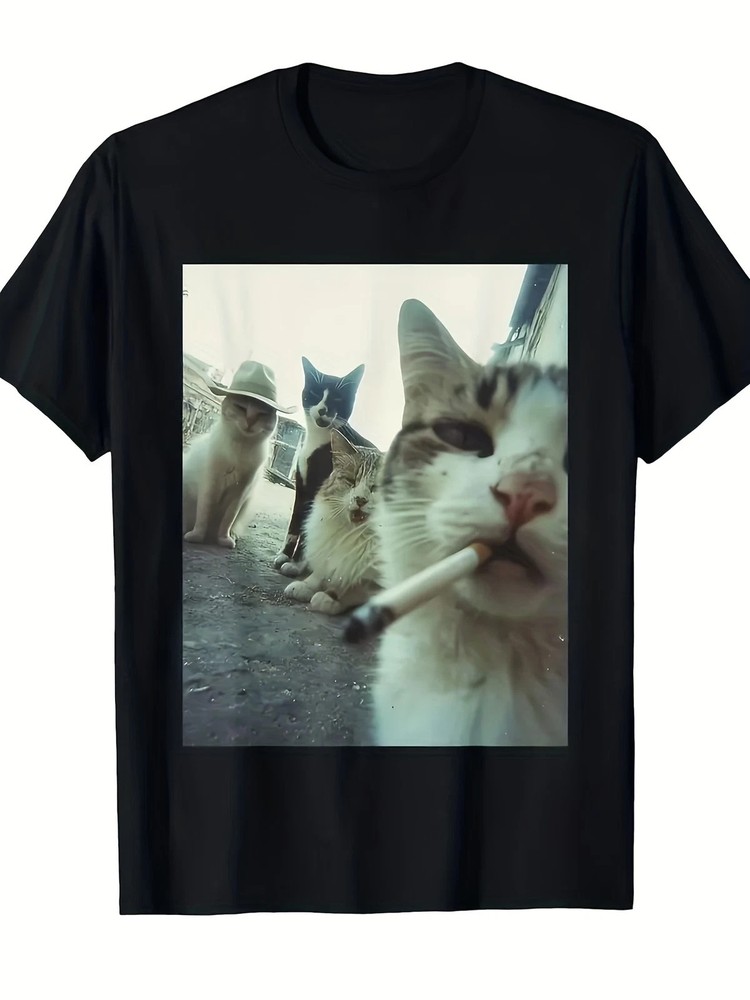 Funny Smoking Cat Meme T-Shirt - Featuring a Smoking Tabby Cat Design