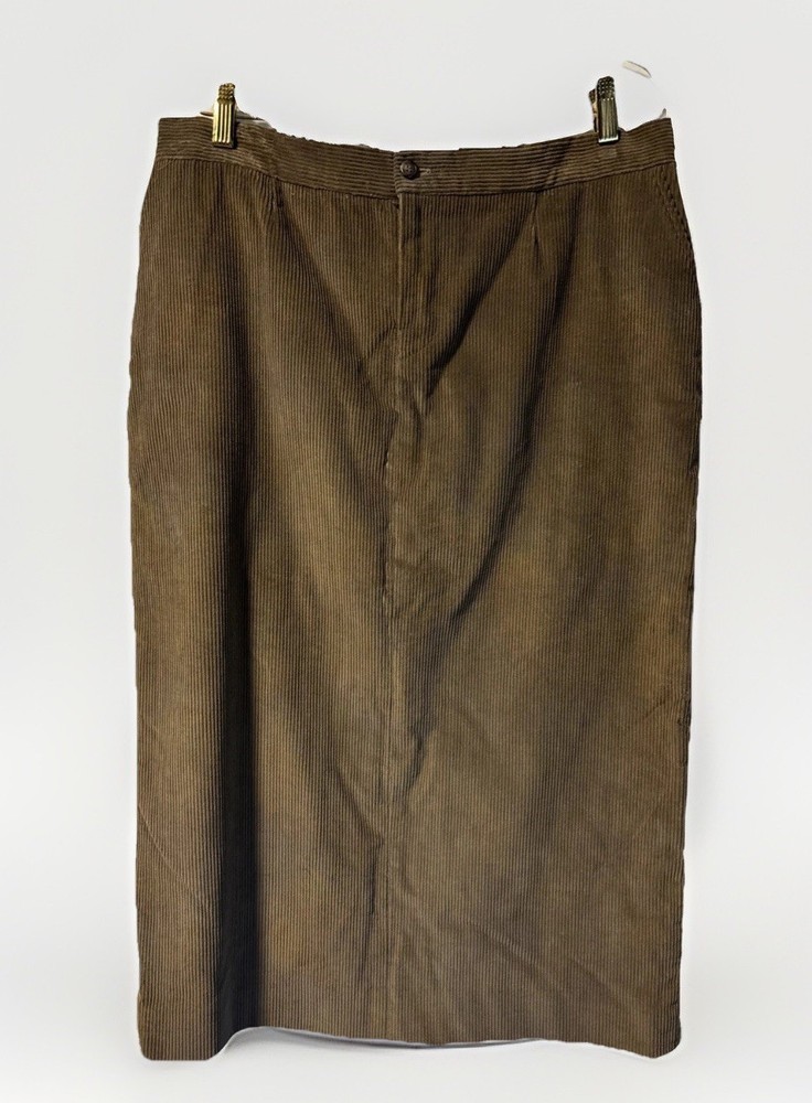 Vintage Ralph Lauren Women’s Corduroy Pencil Midi Olive Skirt Size 14 Blue Label