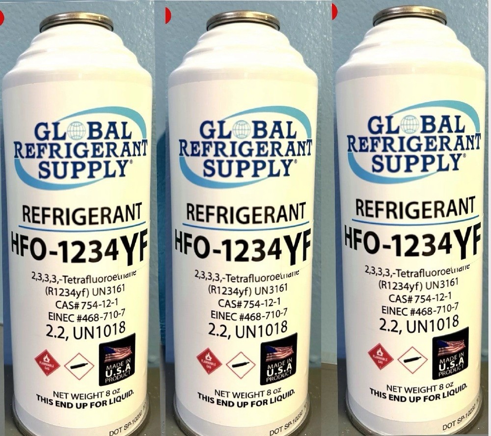R1234yf, Refrigerant Automotive A/C, (3) 8 oz. Self-Sealing Cans FAST SHIP