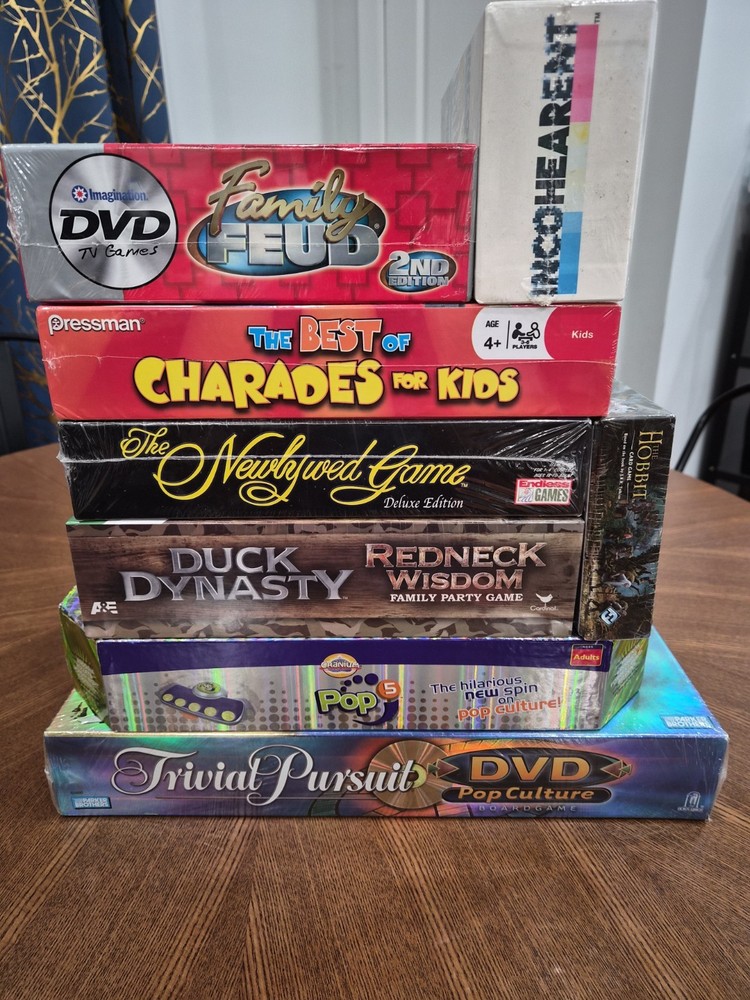 Board Game Lot of 8 Brand New Sealed Party Family Trivia DVD Games Charades