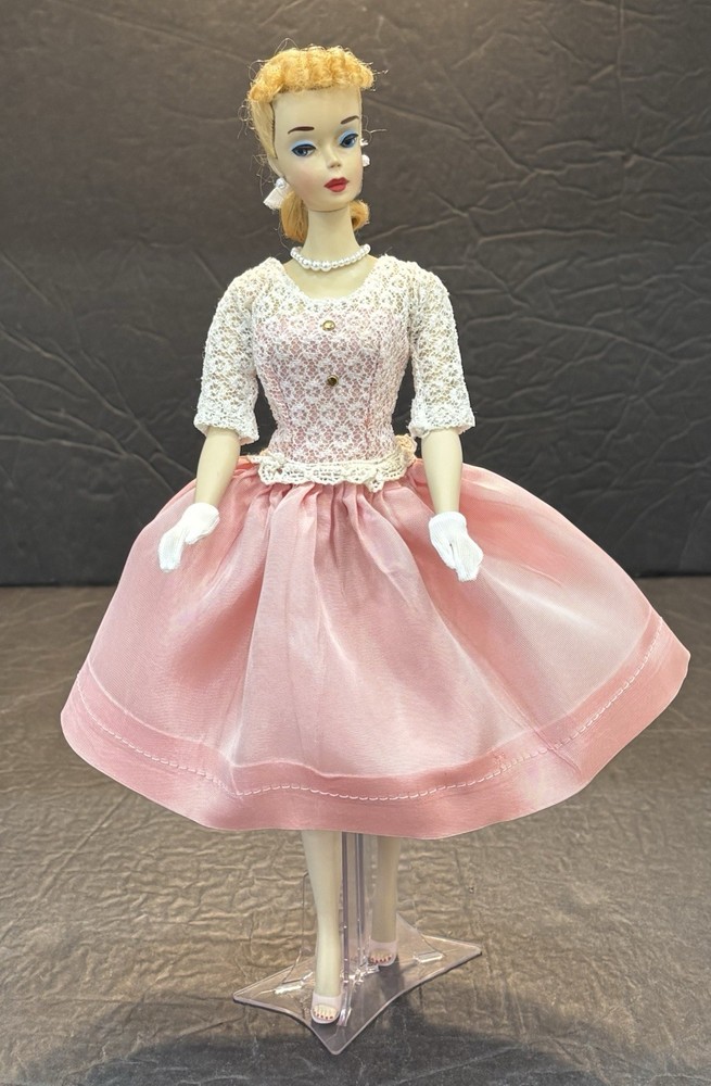 Vintage Barbie Clone Premier Togs #76 Pink Taffeta & White Lace Dress