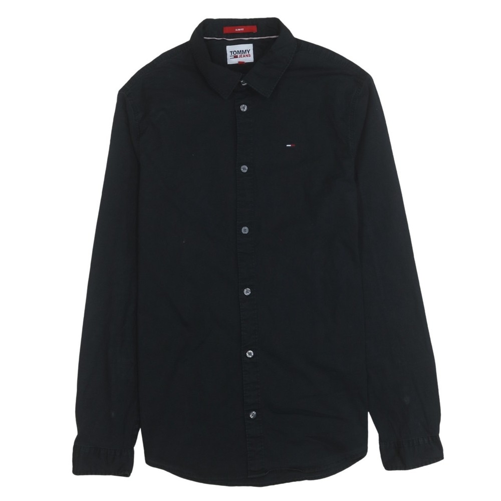 Tommy Jeans Womens Shirt Black Long Sleeve Button Up Embroidered Flag Logo L